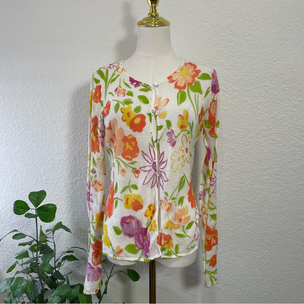 All Points by Reference Point Floral Button Front Cardigan